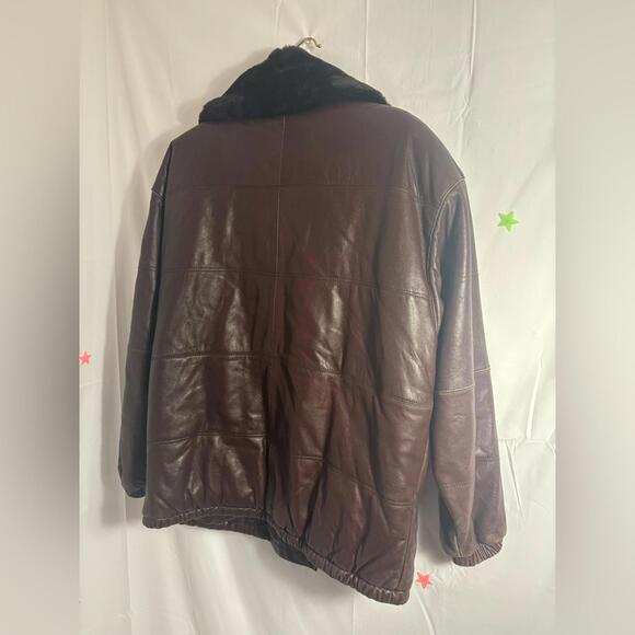 VTG Brown Oversized Genuine Leather Pilot Style Jacket Faux Fur Collar Men’s M - Picture 2 of 15